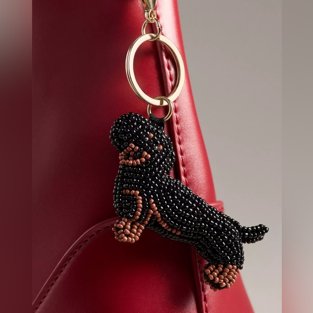 Anthropologie Beaded Dog Bag Charm Dachshund Keychain